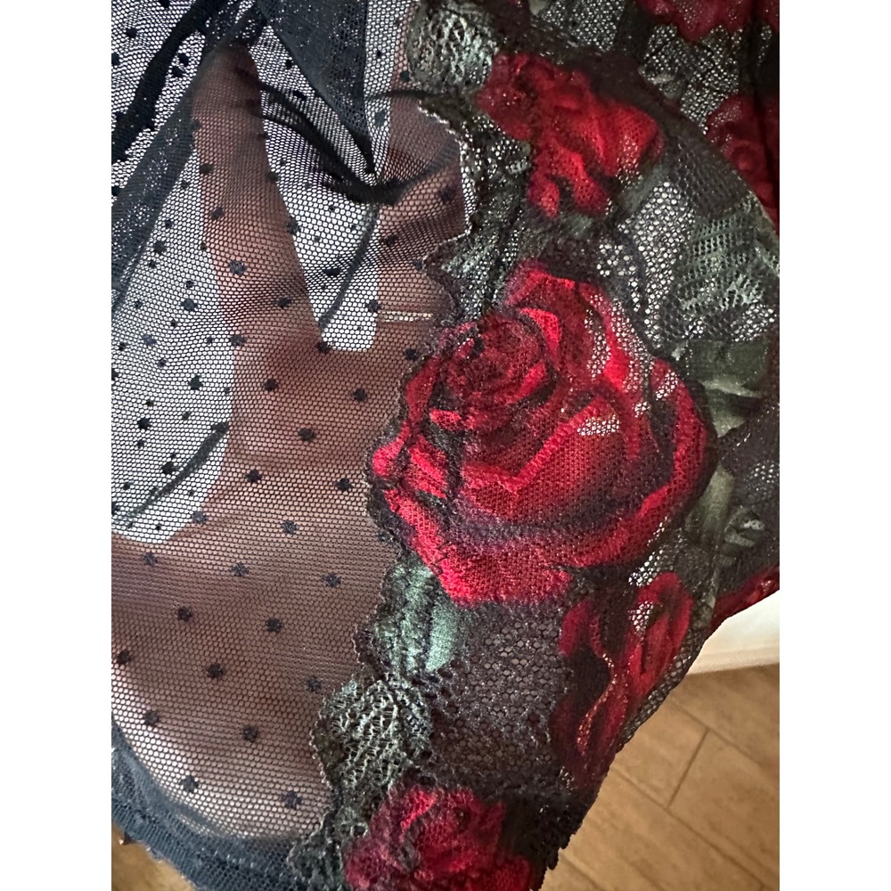 Savage X Fenty Red Rose Lace Garter Slip Dress Black Sheer Mesh 2X NWT